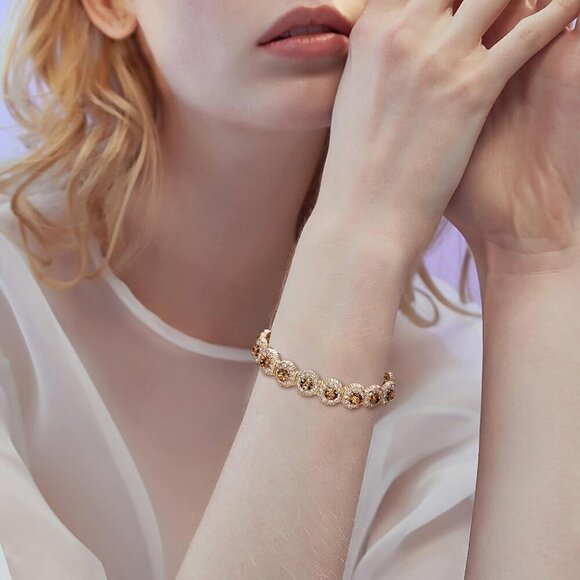 Women's Crystal Rhinestone Beaded Stretch Wedding Bridal Bangle Bracelet - Picture 2 of 5